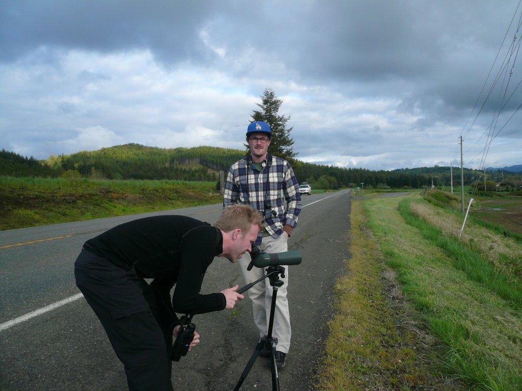 Adam and I grasping for species on the side of Highway 12. Photo by Michael Willison.